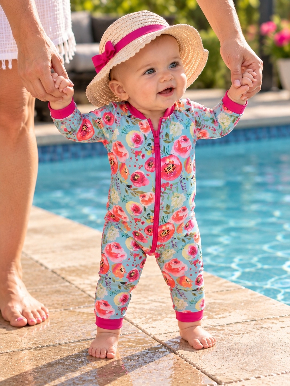 Honeysuckle Swim Co. Baby Girls’ Floral Swimsuit/Bodysuit – 6–12M